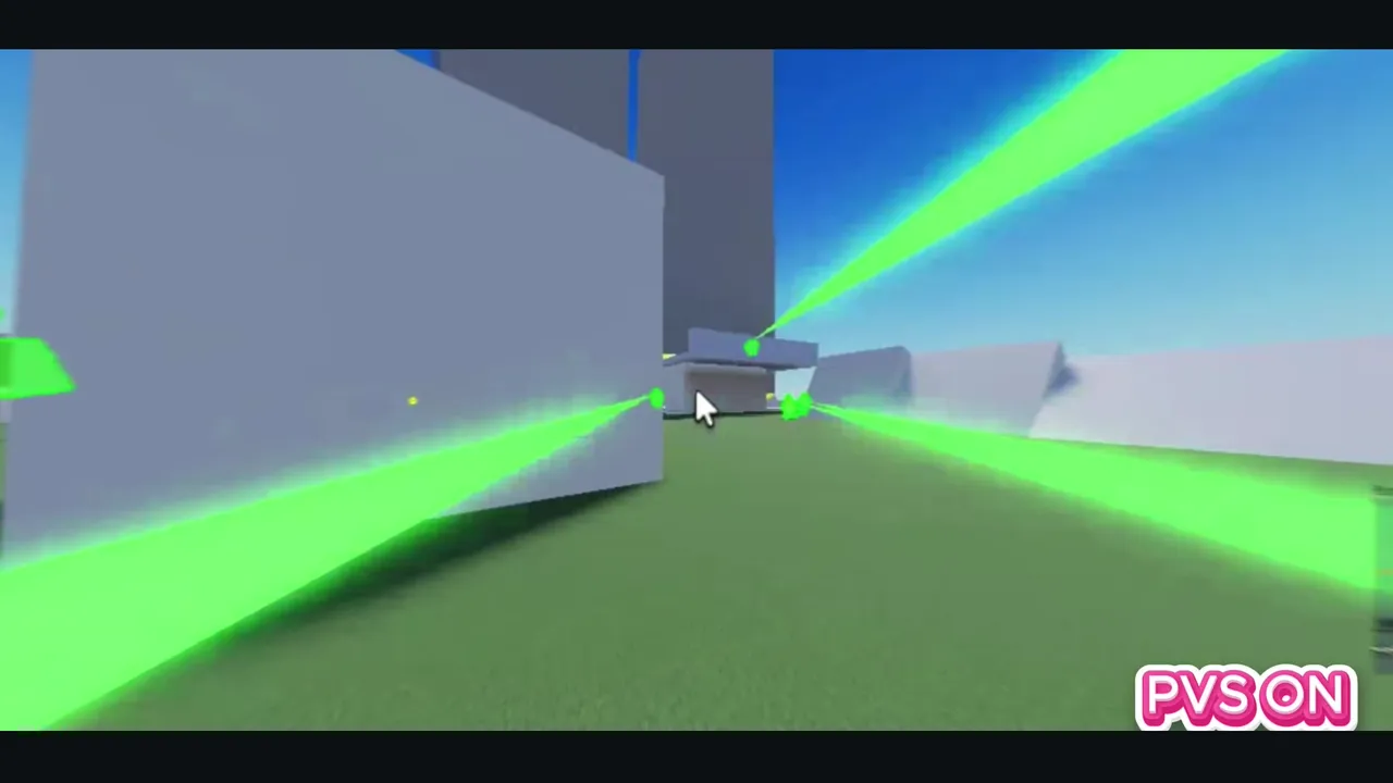 The same Roblox map with most rays gone, only the players in direct line of sight left